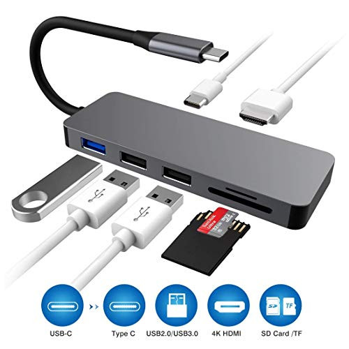USB C Hub, Type C Hub to 4K HDMI, 7-in-1 USB C Adapter with PD Power Delivery, SD/TF Card Reader, 4K USB C to HDMI Output, 3 USB Ports for New MacBook/MacBook Pro and More USB Type C Devices
