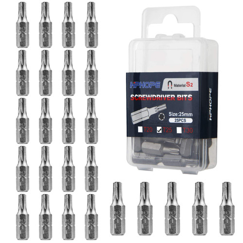 HPHOPE T25 Screwdriver Bit Set, Torx Bits T25, 1/4" Hexagon Bit (Length: 1", 25 Pack)
