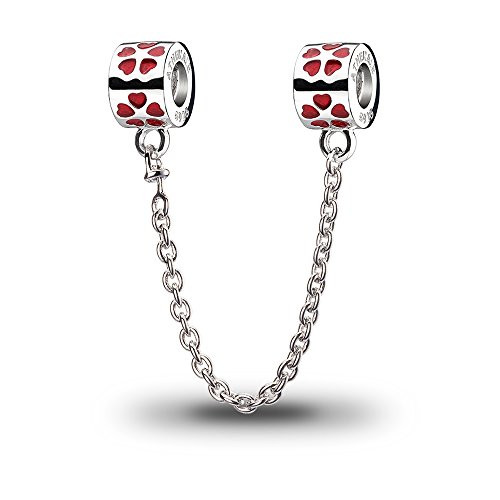 ATHENAIE 925 Sterling Silver Enamel Love Connection Safety Chain Bead Fit European Bracelets Color Red