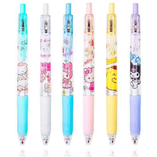 FourFine 6 Pcs Kawaii Pens Anime Kitty Pen Merchandise Black Ink 0.5mm Ballpoint Pens Cat Office School Supplies for Girls Women Press Gel Pen