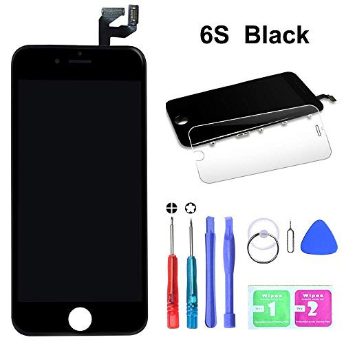 HTECHY Screen Replacement Compatible for iPhone 6S Black 4.7 Inch - LCD Screen Display Touch Digitizer Frame Assembly Set 3D Touch, Complete Repair Tools Detailed Instructions