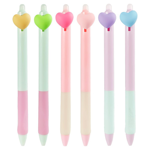 6 Pcs Cute Erasable Pens Blue Ink Gel Pens with Eraser, 0.5mm Fine Point Kawaii Erasable Pens for Girl,Premium Comfort Grip,Fun Pens for Kids Writing Journal and School Supplies (G-Heart-Blue ink)