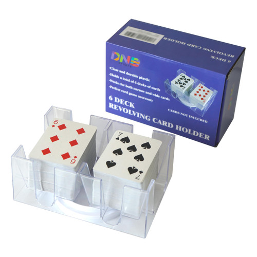 DNB Revolving Playing Card Tray - 6 Deck Plastic Rotating Canasta Card Holder