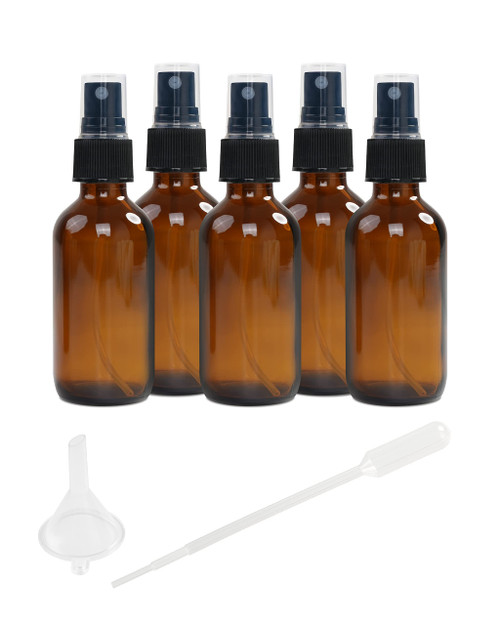 DF DUALFERV Glass Spray Bottles, 5 Pack 2oz Refillable Amber Glass Spray Bottles for Cleaning Solutions, Hair Mister, Plants, Cleaning Solutions, Hair Mister