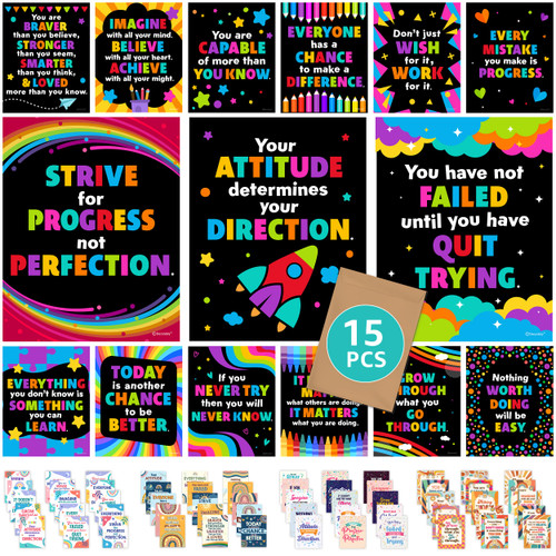 15 Motivational Posters for Classroom - 11x14in Motivational Classroom Posters, Motivation Posters for Classroom Motivational Posters, Positive Classroom Posters, Motivational Bulletin Board Sets
