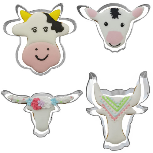 Cattle Heads Shaped Cookie Cutters Set of 4 pcs, Stainless Steel Cow Head Fondant Cutter Molds Baking DIY