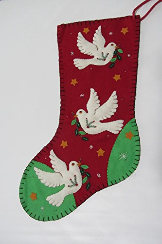 Tony International White Doves of Peace with Olive Branch Hand-Stitched Appliqued Christmas Stocking #12