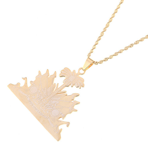 Stainless Steel Haiti Pendant and Necklace Ayiti Items Haiti Jewelry (Gold) Stainless Steel Haiti Pendant and Necklace Ayiti Items Haiti Jewelry (Gold)