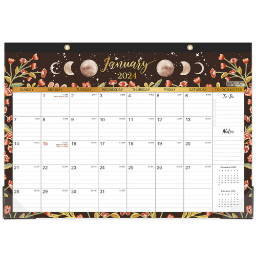 2024 Desk Calendar - 12 Monthly Desk/Wall Calendar 2-in-1, January 2024 - December 2024, 16.8" x 12", Thick Paper with Corner Protectors, Large Ruled Blocks - The Moon 2024 Desk Calendar - 12 Monthly Desk/Wall Calendar 2-in-1, January 2024 - December 2024, 16.8" x 12", Thick Paper with Corner Protectors, Large Ruled Blocks - The Moon