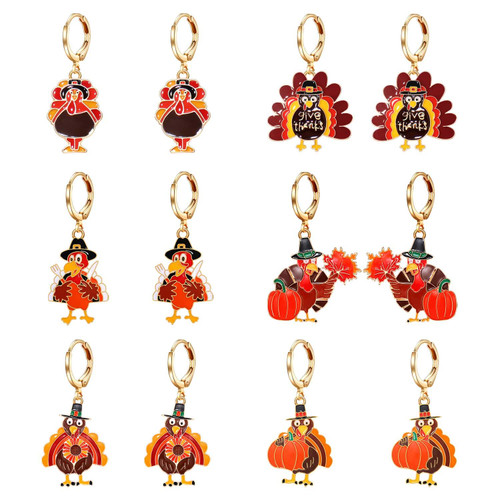 ANGLESJELL 6 Pairs Thanksgiving Earrings for Women Fall Earrings Set Harvest Pumpkin Turkey Maple Leaf Dangle Earrings Autumn Party Earrings Holiday Gifts (Style C)