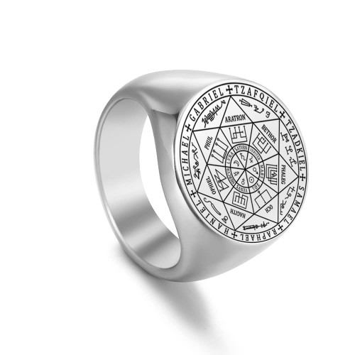 Amaxer Seven Archangels Ring for Men Stainless Steel The Seal Of Solomon Tetragrammaton Archangels Protection Ring Statement Band for Men Women (Silver, 11)