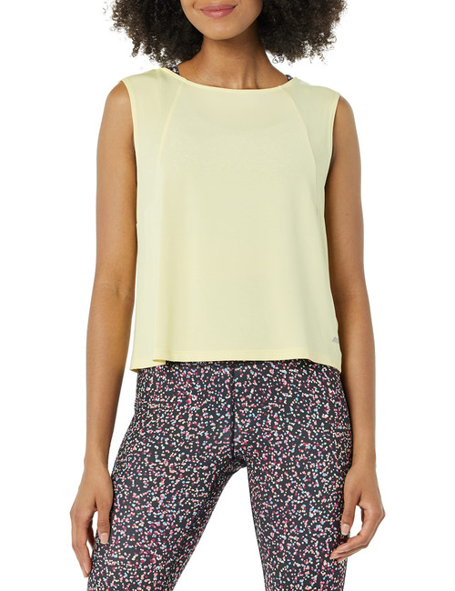 Amazon Essentials Women's Tech Stretch Cropped Loose-Fit Tank, Light Yellow, Small