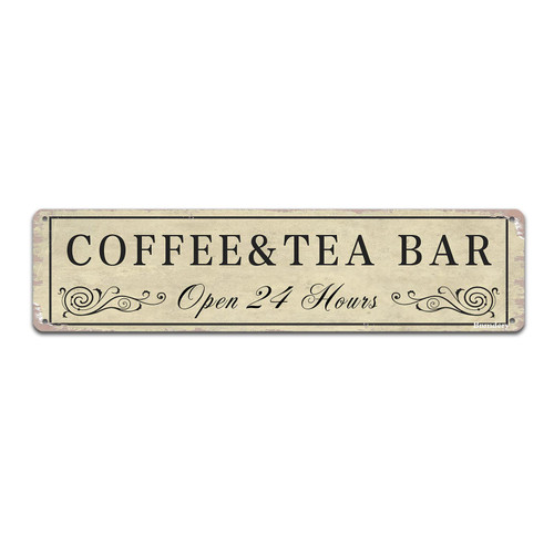 Metal Tin Sign Coffee and Tea Bar Retro Decor Art Sign Inspirational Decoration Home Kitchen Bar Cafe Club Cave Wall Decor Vintage Sign 16x4 Inch