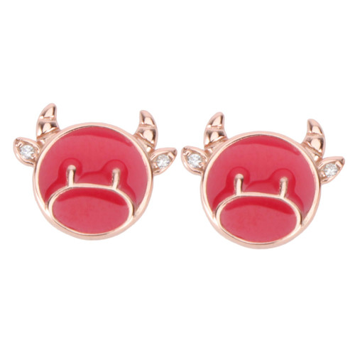 JEWEDECO 1 Pair Earrings Christmas Ear Charms Fashion Jewelry for Women Stone Jewelry for Women Year of Ox Earring Diamond Earings Cattle Ear Stud S925 Chinese Zodiac Appendix Silver