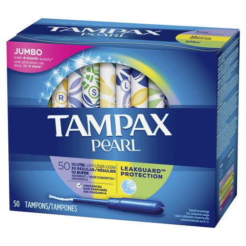 Tampax Pearl Plastic Tampons, Mutlipack, Light/Regular/Super Absorbency, Unscented, 47 Count (Packaging May Vary)