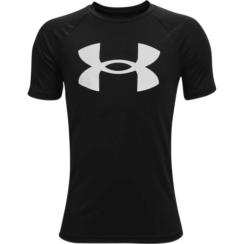 Under Armour boys Tech Big Logo Short Sleeve T-Shirt , Black (001)/White , Youth Medium