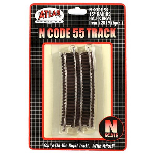 Atlas N Scale Code 55 15" Radius 1/2 Curve 6-Pack Model Train Track
