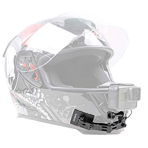 SUREWO Aluminum Motorcycle Helmet Chin Mount Compatible with GoPro Hero 7/(2018)/6/5 Black 4 Session 3+ AKASO/Campark/YI Action Camera,Helmet Front and Side Swivel Arm Mount and Curved Adhesive Pads