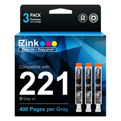 E-Z Ink (TM Compatible Ink Cartridge Replacement for Canon CLI-221 CLI221 CLI 221 to use with Pixma MP980 Pixma MP990 (Gray, 3 Pack)