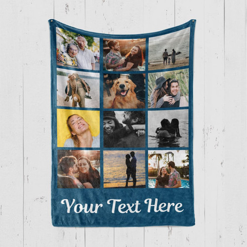 gue Custom Blankets with Photos Collage, Birthday Souvenir Gifts Personalized Throw Blanket for Father Mom (80x120cm/31.5x47.2inches)
