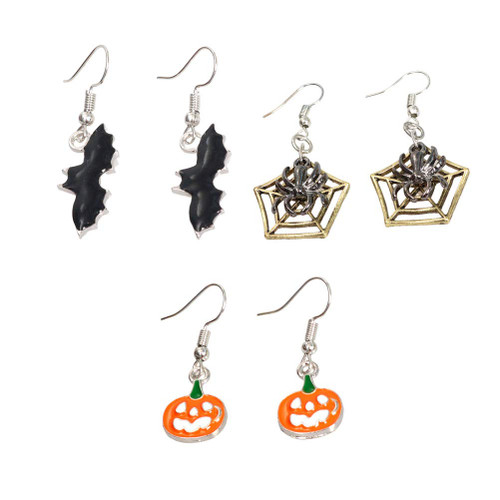 SOIMISS 3 Pairs of Halloween Pumpkin Funny Bat Spider Hook Earrings Alloy Dangle Earrings Festive Costume Ear Jewelry for Women (Random Pattern)