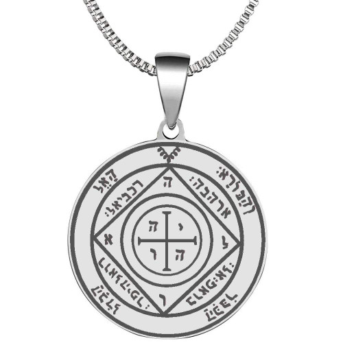 Silver Plated Detailed Engraved Fifth Pentacle of Saturn for Protection Stainless Steel Polished Talisman Pendant Necklace