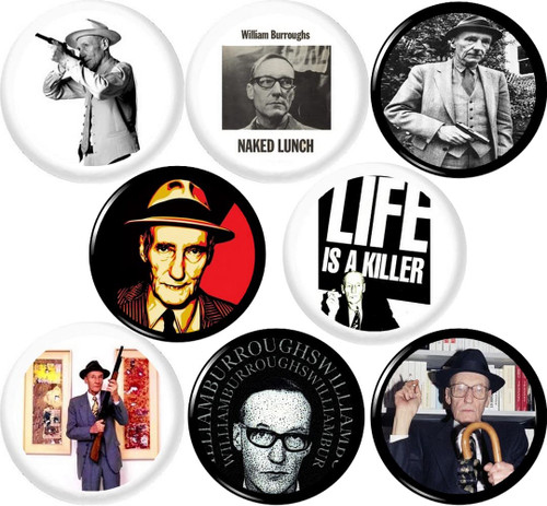 William S. Burroughs x 8 NEW 1" inch (25 mm) buttons pins badges