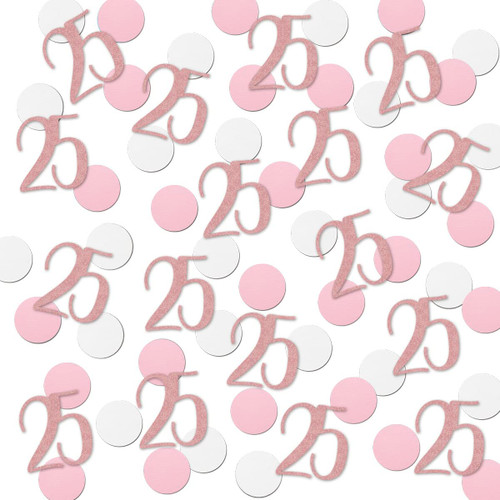 Rose Gold 25 Confetti, 25th Glitter Birthday Number Confetti, 200pcs Anniversary Party Table Decoration Supplies
