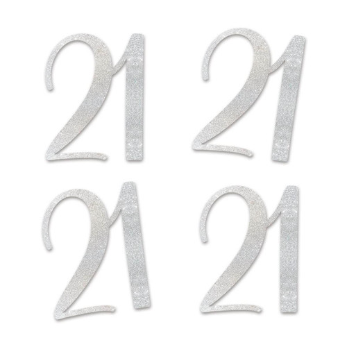 Silver Glitter 21 Cut-Out Numbers, 21st Birthday Party Anniversary Decorations DIY Essentials