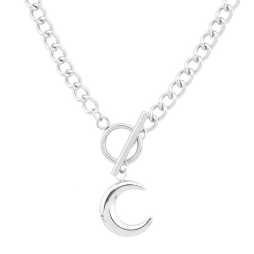 Jemant Half Moon Necklace For Men Women Silver Stainless Steel Hippie Hip Hop Kpop Punk Chain Crescent Moon Necklace Birthday Christmas Gift For Teens Eboys Bro (Moon)