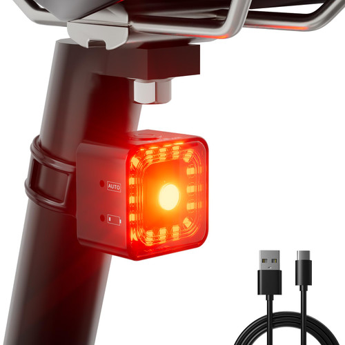 Wind&Moon Smart Bike Tail Light, Brake Sensing Bicycle Rear Lights for Night Ride, IP66 Waterproof USB Rechargeable 5 Light Mode Options Bike Light, Cycling Taillight Safety Warning Accessories