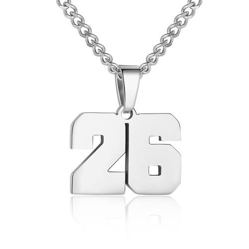 Number Necklace for Boy Silver Athletes Number Chain Stainless Steel Charm Pendant Personalized Sports Jewelry for Men Basketball Baseball Football(26) Number Necklace for Boy Silver Athletes Number Chain Stainless Steel Charm Pendant Personalized Sports Jewelry for Men Basketball Baseball Football(26)