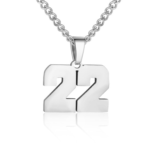 Number Necklace for Boy Silver Athletes Number Chain Stainless Steel Charm Pendant Personalized Sports Jewelry for Men Basketball Baseball Football(22)