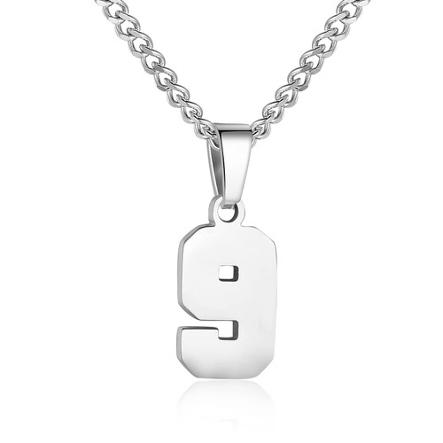 Number Necklace for Boy Silver Athletes Number Chain Stainless Steel Charm Pendant Personalized Sports Jewelry for Men Basketball Baseball Football(9) Number Necklace for Boy Silver Athletes Number Chain Stainless Steel Charm Pendant Personalized Sports Jewelry for Men Basketball Baseball Football(9)
