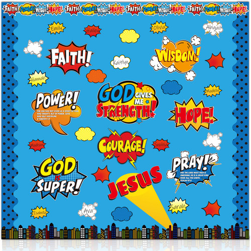 Religious Hero Bulletin Board Set, Super Theme Hero Jesus Religious Decor Bulletin Board Cutouts, Christian Sunday School Preschool Classroom Decorations Cutouts Wall Decor, 114 Pieces Religious Hero Bulletin Board Set, Super Theme Hero Jesus Religious Decor Bulletin Board Cutouts, Christian Sunday School Preschool Classroom Decorations Cutouts Wall Decor, 114 Pieces