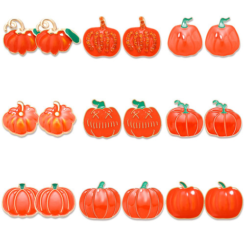 NVENF 9 Pairs Thanksgiving Fall Earrings Harvest Pumpkin Maple Leaf Stud Earrings for Women Cute Squirrel Turkey Dangle Earrings Thanksgiving Autumn Party Jewelry Gifts (Pumpkin Studs)