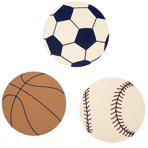 NoJo Play Ball, 3-Piece Wood Wall Art, Navy/Red/Indigo/Ivory/Brown