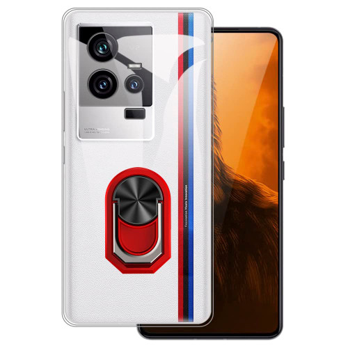 for Vivo iQOO 11 5G Ultra Thin Phone Case + Ring Holder Kickstand Bracket, Gel Pudding Soft Silicone Phone 6.78 inches (RedRing-T)