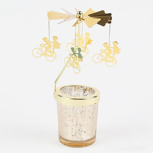 Mecela Spinning Candle Holder with Cup, Golden Rotating Candlestick Set for Romantic Wedding, Christmas Party, Home Table Decorations, Favor Gift (Bicycle)