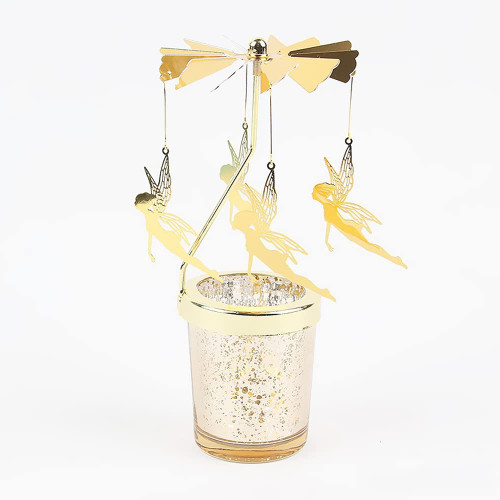Mecela Spinning Candle Holder with Cup, Golden Rotating Candlestick Set for Romantic Wedding, Christmas Party, Home Table Decorations, Favor Gift (Fantasy Elf)