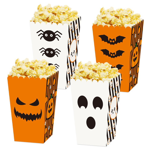 KOWLOON 24PCS Popcorn Paper Boxes Halloween Popcorn Boxes,Ghost Bat Disposable Popcorn Containers for Halloween Party Favor,Pumpkin Snack Treat Boxes Candy Cookie Container Gifts for Kids