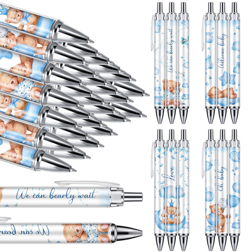 Chuangdi 24 Pcs Baby Shower Ballpoint Pens Favors Bulk Retractable Ballpoint Pen Black Ink Pens with Stylus Tip Baby Shower Gifts for Guests Prizes Office School Teacher Supply (Blue Bear)