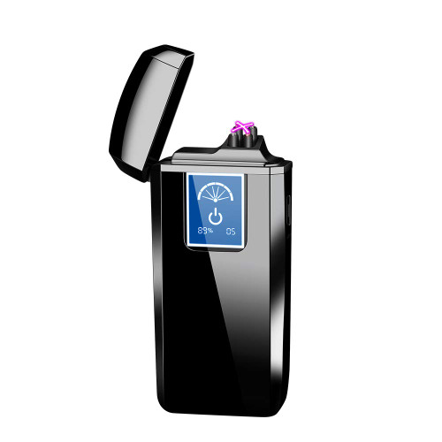 Dual Arc Lighters USB Arc Lighter Rechargeable Windproof Flameless Plasma Electric Lighter Portable Fingerprint Rotate Goood for Candle Cigarette Paper (Black Dual Arc Lighter)