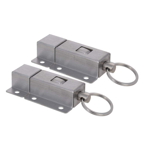 Aicosineg 2Pcs Automatic Latch/Bolt Spring Loaded Security Gate Door Lock Stainless Steel Door Barrel Bolt Ring-Pull Spring Loaded Auto Sliding Latch Sliding Locks with Security Push Button