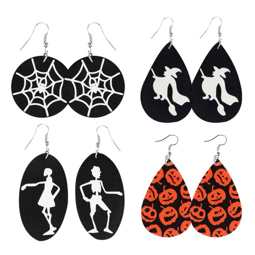 Bulk Earrings 4 Pairs Halloween Faux Leather Teardrop Earrings Set Dangle Earrings Hook Costume Party Decoration for Women Girl Party Supplies Ladies Earrings