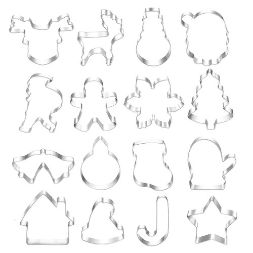 16 Pack Christmas Style Cookie Cutters Mould Stainless Steel Material Pressable Biscuit Cutters Set Cookie Baking Moulds Cookie Molds For Baking For Chocolate For Baking Metal Christmas
