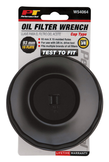 Performance Tool W54064 93mm 15 Flutes Steel Oil Filter Wrench for 3/8-Inch Drive, Compatible with Multiple Brands of Filters