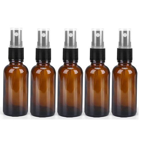 Imirootree 50ml Amber Glass Spray Bottle, Empty Fine Mist Spray Bottle, Refillable Makeup Liquid Container for Watering Flowers Cleaning Travel Cosmetic (5 Pcs)