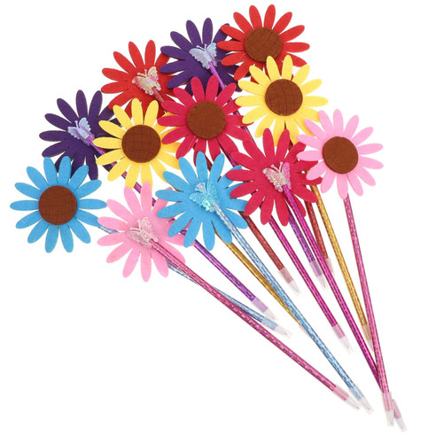 Amosfun 12pcs Blue Ballpoint Pens Cartoon Pen Ball Pen Ball-point Pen Sunflower