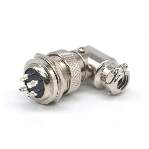GX16 Aviation Connector 4 Pin, GX16 Right Angle Circular Adapter Male Female Plug Socket GX16 Bent Metal Female Male Panel Mount Connector for Power Connection
